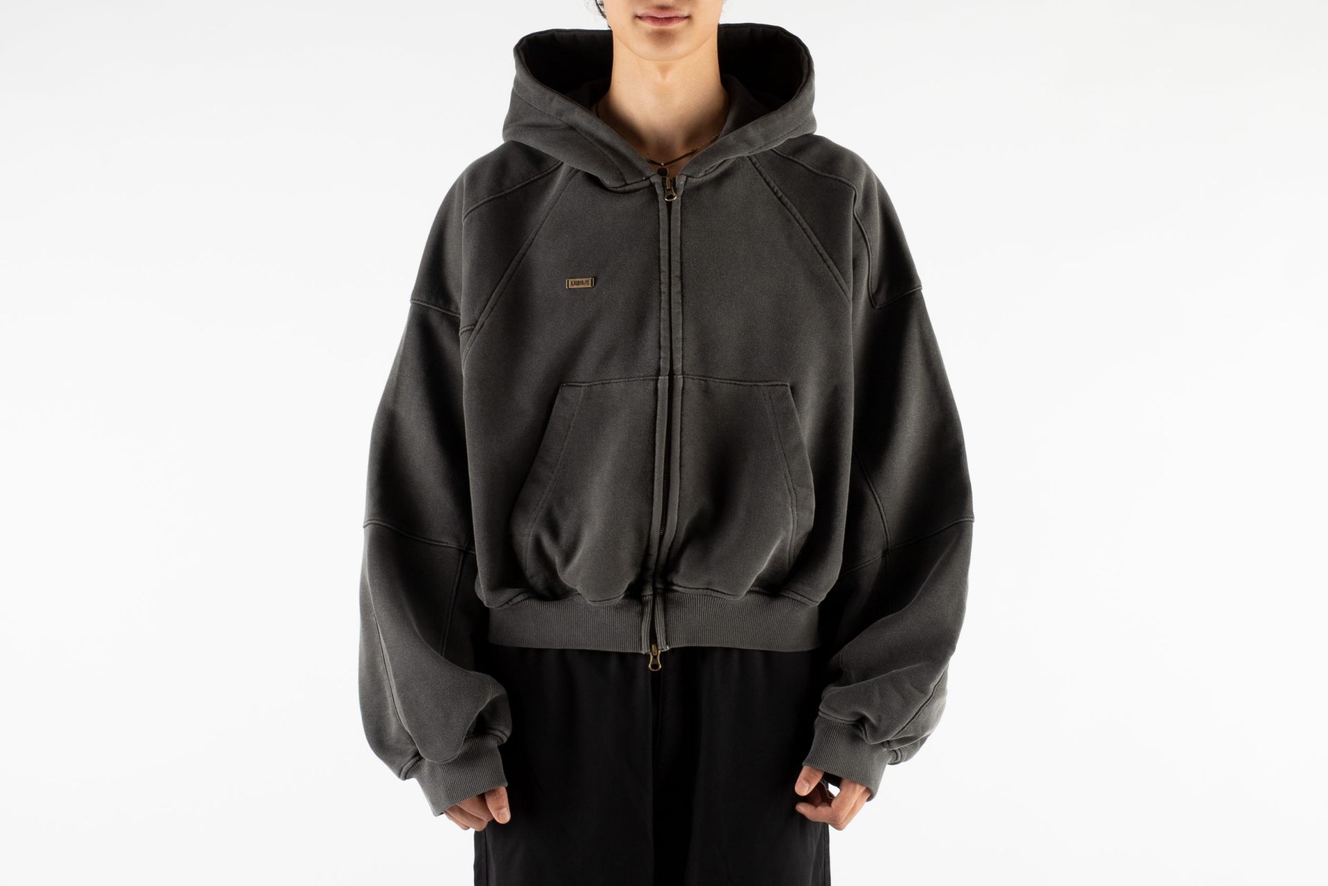 AJOBYAJO Vintage Pigment Zip Up Hoodie