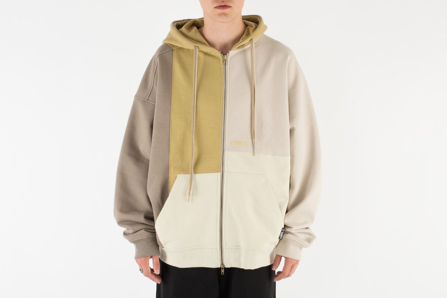 AJOBYAJO Color Mixed Zip Up Hoodie