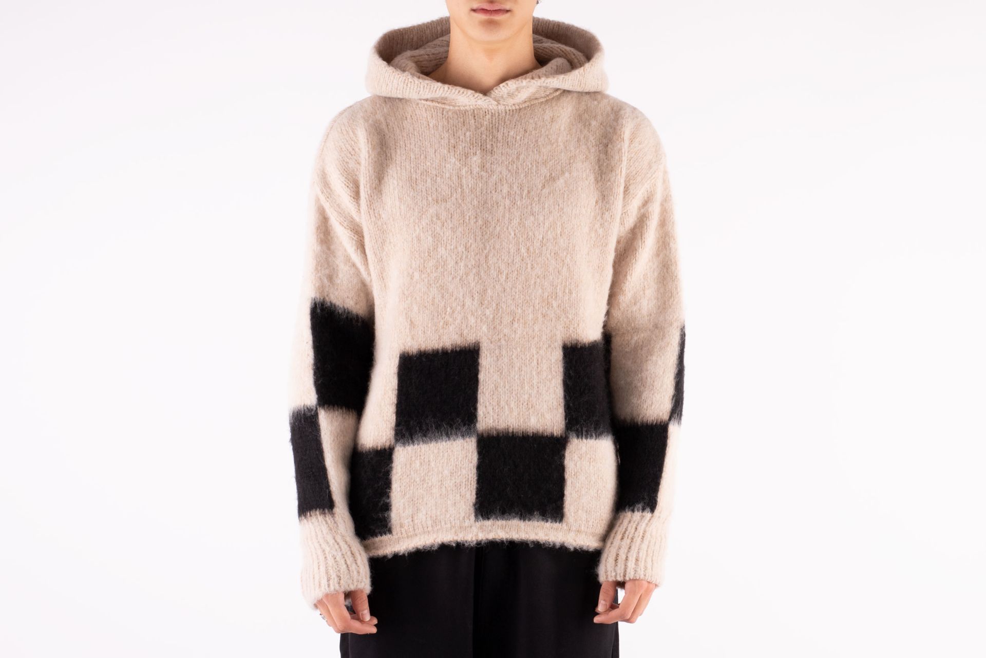ASKYURSELF Brushed Checkered Knit Hoodie