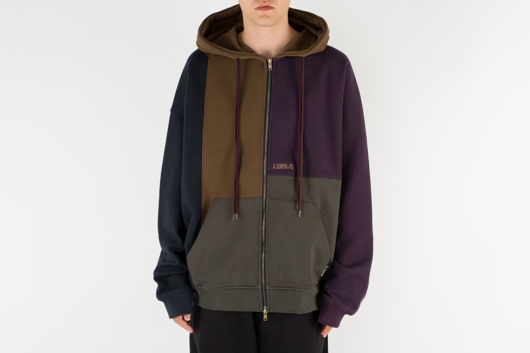AJOBYAJO Color Mixed Zip Up Hoodie