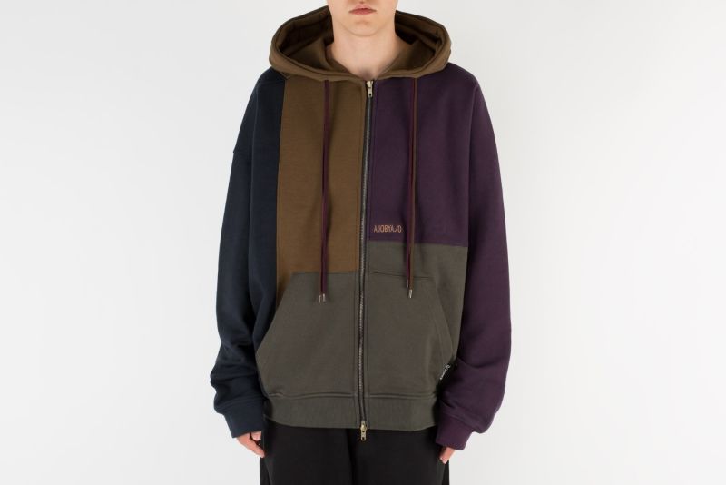 AJOBYAJO Color Mixed Zip Up Hoodie